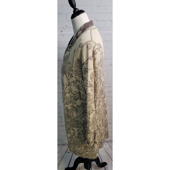 Sigrid Olsen Women's Open Front Sweater Cardigan Sz M Neutral Leaf Brown Cream - Picture 3 of 7